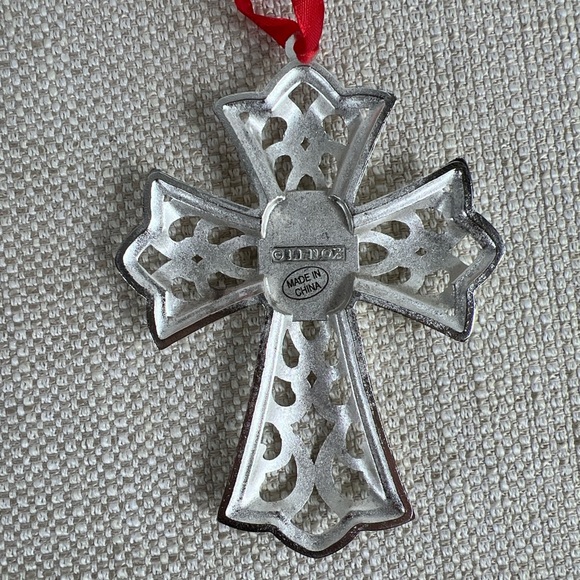 Lenox Bejeweled Ornaments Silverplate Clear Stone Cross Set of 2 New In Box - Picture 6 of 10